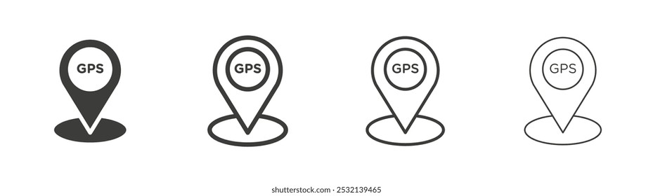 Gps icon in fill and three stroke sizes
