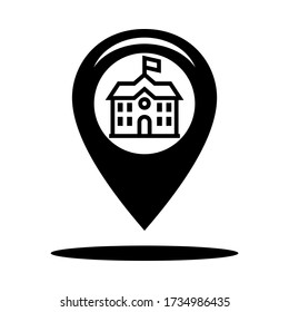 Gps icon map location for school with building vector symbol illustration