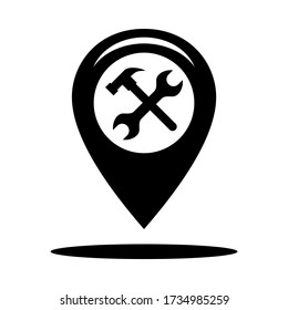 Gps icon map location for warehouse with tools vector symbol illustration