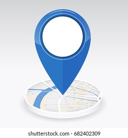 GPS icon mock up blue color on center of the city in circle area.vector illustration