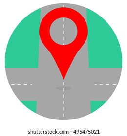 Gps icon pin crossroad. Map icon location and gps navigation, vector illustration
