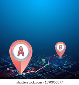 GPS icon from point A to point B with pointer distance and blank space background.vector illustration