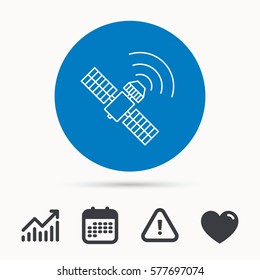 GPS icon. Satellite navigation sign. Calendar, attention sign and growth chart. Button with web icon. Vector