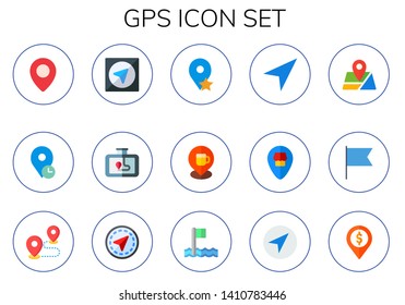 gps icon set. 15 flat gps icons.  Simple modern icons about  - maps and flags, placeholder, pin, navigation, location, flag, destination, flags