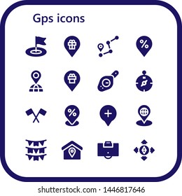 gps icon set. 16 filled gps icons.  Collection Of - Flag, Placeholder, Route, Compass, Location, Flags, Area, Destination