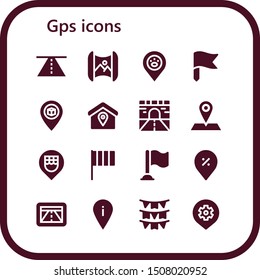 gps icon set. 16 filled gps icons.  Simple modern icons about  - Road, Mapping, Placeholder, Flag, Pin, Location, Gps, Flags, Place