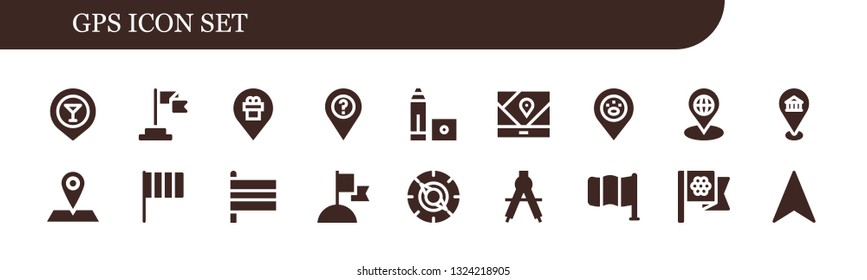 gps icon set. 18 filled gps icons.  Simple modern icons about  - Placeholder, Flag, Marker, Gps, Location, Flags, Compass, Navigation