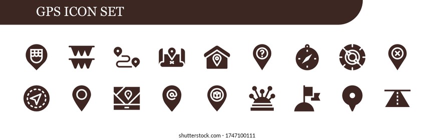 conjunto de iconos gps. 18 iconos gps rellenos.  Iconos modernos sencillos como: Ubicación, Banderas, Pista, Marcador, Brújula, Gps, Pin, Pins, Bandera, Carretera