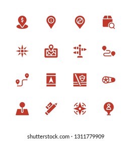 gps icon set. Collection of 16 filled gps icons included Pin, Compass, Marker, Crankset, Maps, Gps, Route, Track, Street, Digital map, Navigation, Localize, Placeholder