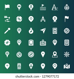 gps icon set. Collection of 36 filled gps icons included Placeholder, Pin, Location, Gps, Navigation, Compass, Digital map, Navigator, Flag, Track
