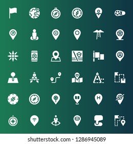 gps icon set. Collection of 36 filled gps icons included Route, Position, Placeholder, Pin, Compass, Location, Flag, Maps, Gps, Navigation, Crankset