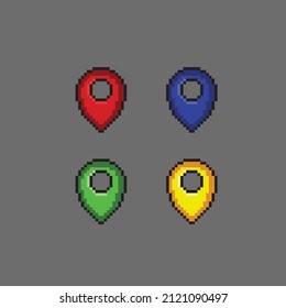 GPS icon set with different color in pixel art style