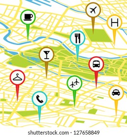 Gps icon set over a generic map