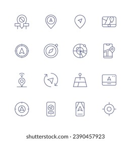 GPS icon set. Thin line icon. Editable stroke. Containing no racism, navigate, navigation, radar, location, target, navigator, pin, compass, phone, gps.