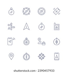 GPS icon set. Thin line icon. Editable stroke. Containing compass, direction, geolocation, block, route, gps.