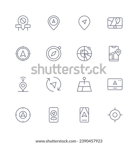 GPS icon set. Thin line icon. Editable stroke. Containing no racism, navigate, navigation, radar, location, target, navigator, pin, compass, phone, gps.