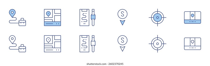 GPS icon set in two styles, Duotone and Thin Line style. Editable stroke. route, south, crosshair