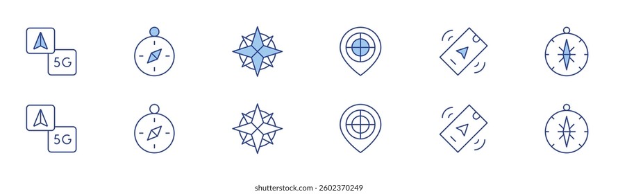 GPS icon set in two styles, Duotone and Thin Line style. Editable stroke. navigation, compass, target