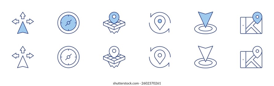 GPS icon set in two styles, Duotone and Thin Line style. Editable stroke. directions, compass, pin, placeholder, location