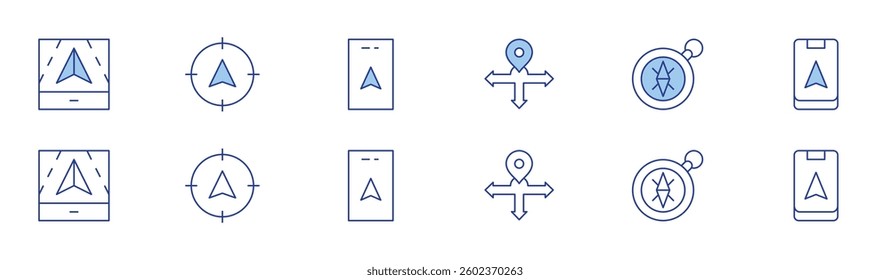 GPS icon set in two styles, Duotone and Thin Line style. Editable stroke. direction, compass, navigation
