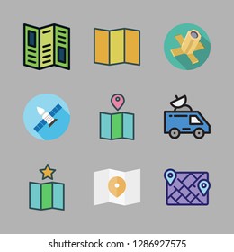 gps icon set. vector set about satellite, map and road map icons set.
