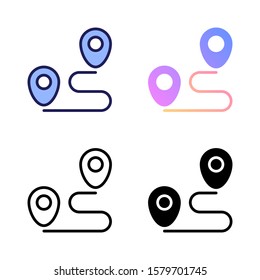 gps icon vector symbol illustration in four style glyph, line, flat and filled line