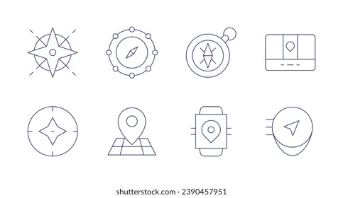 GPS icons. Editable stroke. Containing compass, smartwatch, position, gps.