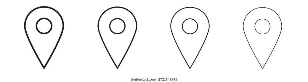 Los iconos de Gps delinean el diseño de Vector negro. Línea con trazo editable.