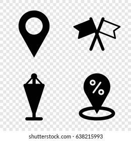 Gps icons set. set of 4 gps filled icons such as flag, location