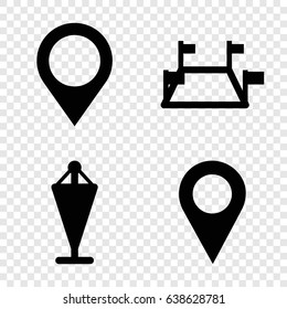 Gps icons set. set of 4 gps filled icons such as flag, map location, location pin