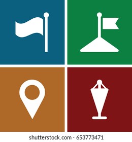 Gps icons set. set of 4 gps filled icons such as flag