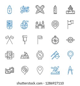 gps icons set. Collection of gps with compass, placeholder, pin, maps, flags, position, mobile map, flag, pierrade, location, marker, road. Editable and scalable gps icons.