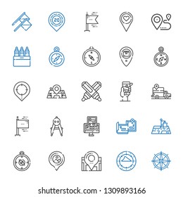 gps icons set. Collection of gps with compass, location, placeholder, position, maps, flags, marker, markers. Editable and scalable gps icons.