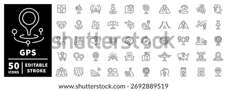 Gps icons set. editable line icons, navigation and location symbols, flat style