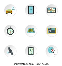 GPS icons set. Flat illustration of 9 GPS vector icons for web