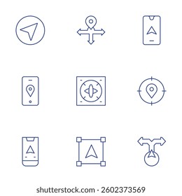 GPS icons set. Thin Line style, editable stroke. direction, compass, object, navigator, location, gps.