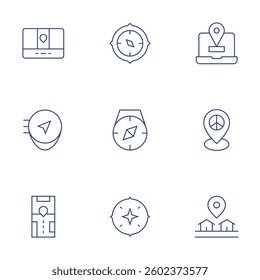 GPS icons set. Thin Line style, editable stroke. compass, location, pin, placeholder