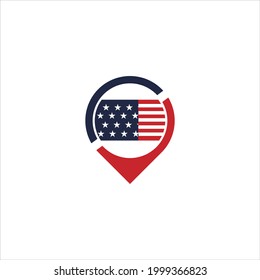 GPS illustration logo with american flag in blue and red colors