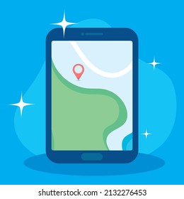 gps illustration with smartphone and map