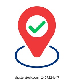 Gps label with check mark line icon. Confirmation, verification, geolocation, coordinates, satellite, map, direction. Vector icons for business and advertising
