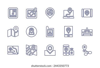 GPS line icon set. Editable stroke. Vector illustration. Containing location, smartphone, map, gps, route, street map.