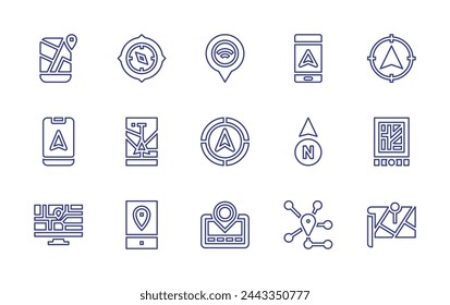 GPS line icon set. Editable stroke. Vector illustration. Containing gps navigator, map pointer, navigation, compass, route, share, gps, north.