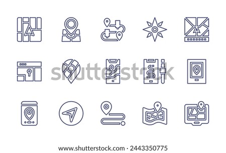 GPS line icon set. Editable stroke. Vector illustration. Containing gps navigation, gps, location, wind rose, google maps, route, destination, map.