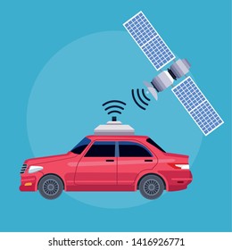 gps location car service concept with satelite in round icon icon cartoon vector illustration graphic design