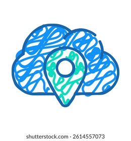 gps location cloud storage doodle icon sketch vector. gps location cloud storage sign. isolated symbol illustration
