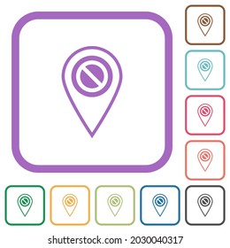 GPS location disabled simple icons in color rounded square frames on white background