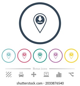 GPS location download flat color icons in round outlines. 6 bonus icons included.