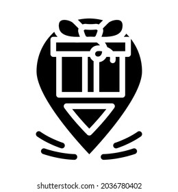 gps location of gift delivery glyph icon vector. gps location of gift delivery sign. isolated contour symbol black illustration