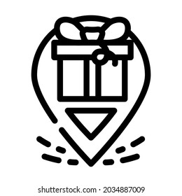 gps location of gift delivery line icon vector. gps location of gift delivery sign. isolated contour symbol black illustration