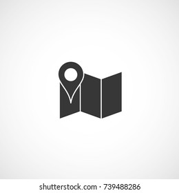 Gps location icon on brochure map. Flat design simple vector illustration.